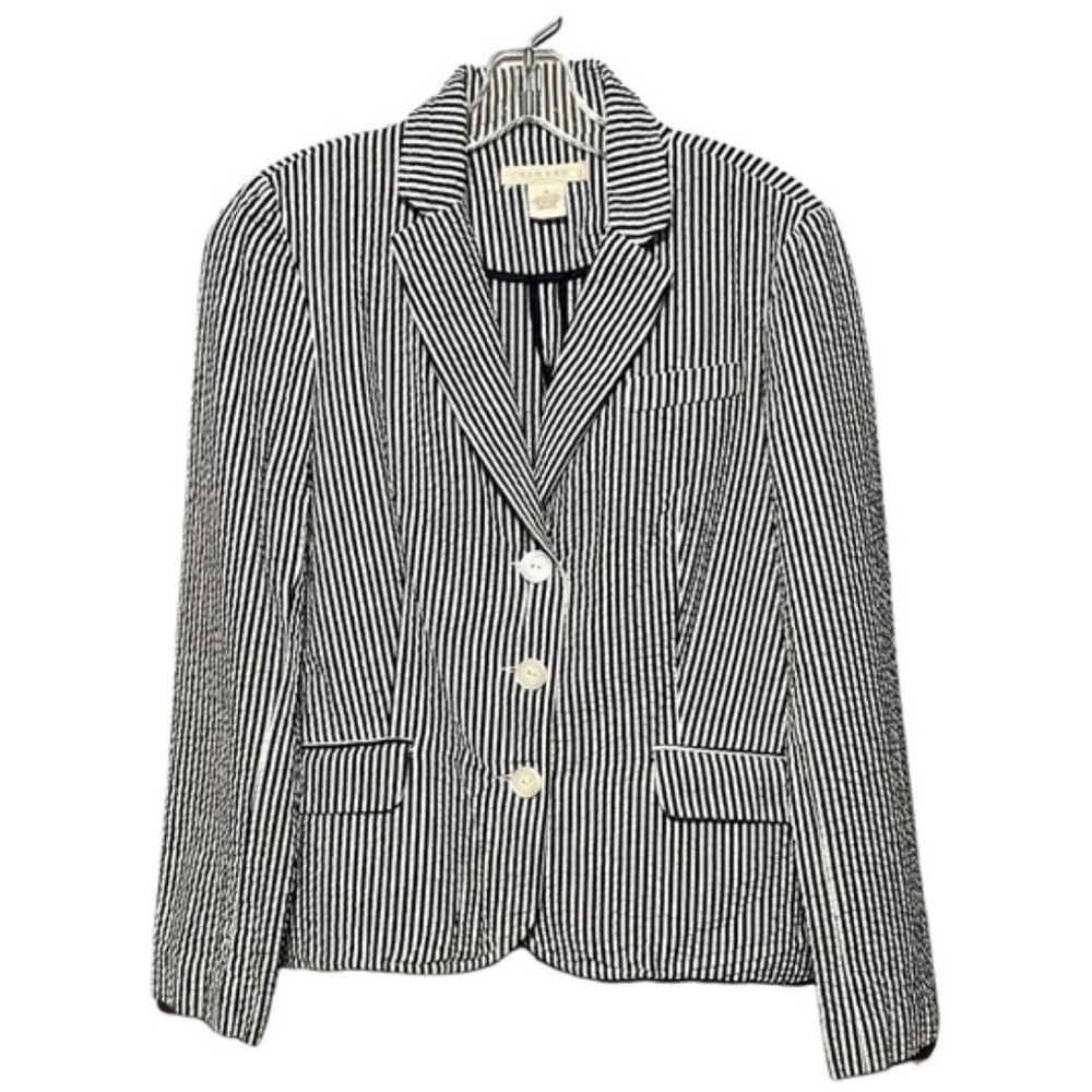 Sandro Striped Seersucker Blazer jacket pinstripe navy white S